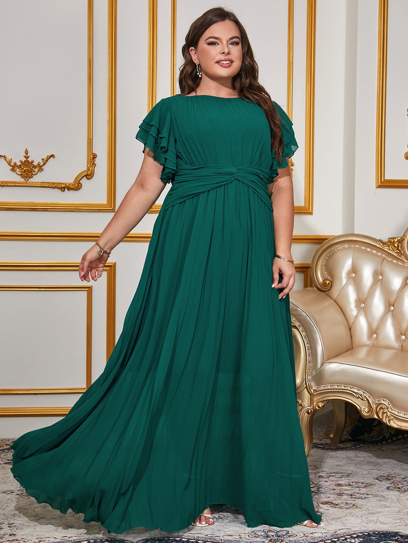 Women Solid Elegant Round Neck Maxi Dress 5