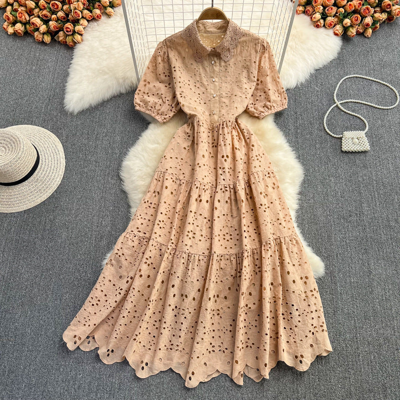 Autumn/Spring High-Waist Puff Sleeve Peter Pan Collar Dress Elegant Chic Holiday Dress 11