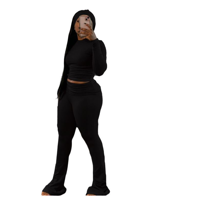 Tight Fitting Solid Color Sexy Slim Elastic Band Turban Two Piece Pants Set