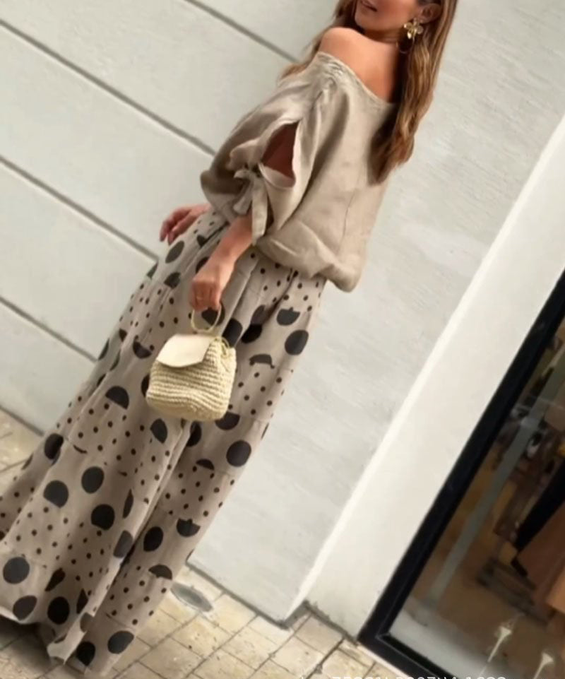 Women's Casual Slash Shoulder Top Printing Loose Pants Fashion 2-Piece Set 9