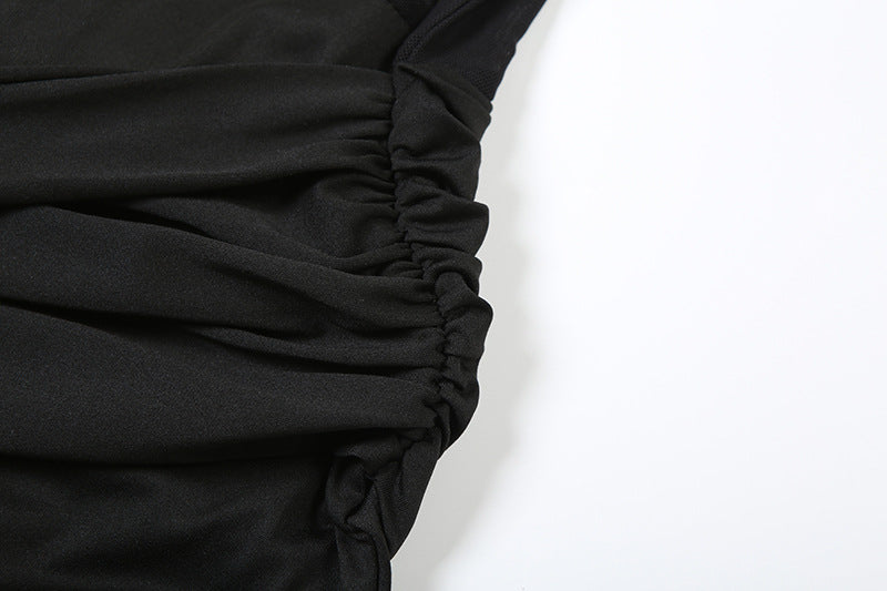 Autumn Women's Sexy Mesh Patchwork See-Through Slim Fit Halter Neck Lace-Up Dress 15