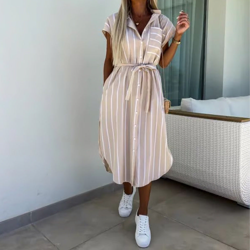 Spring Printed Turndown Collar Loose Shirt Dress 5