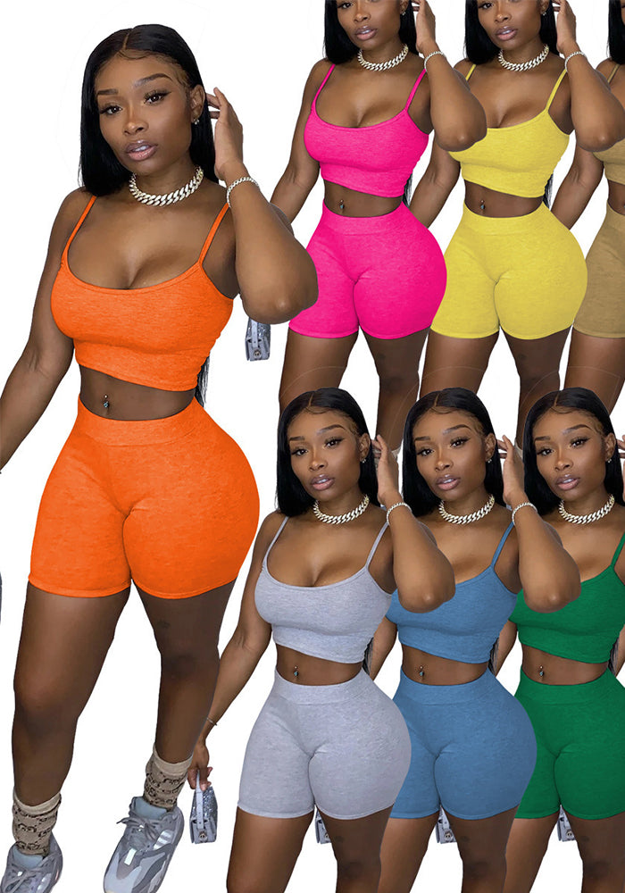 Women's Fashion Summer Sexy Crop Camisole Shorts Two Piece Set
