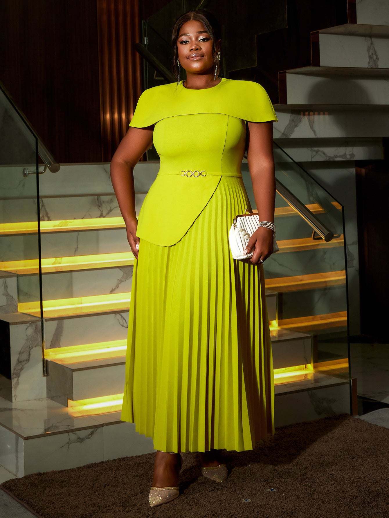 Plus Size Cape Sleeve Elegant Pleated Cocktail Dress 6