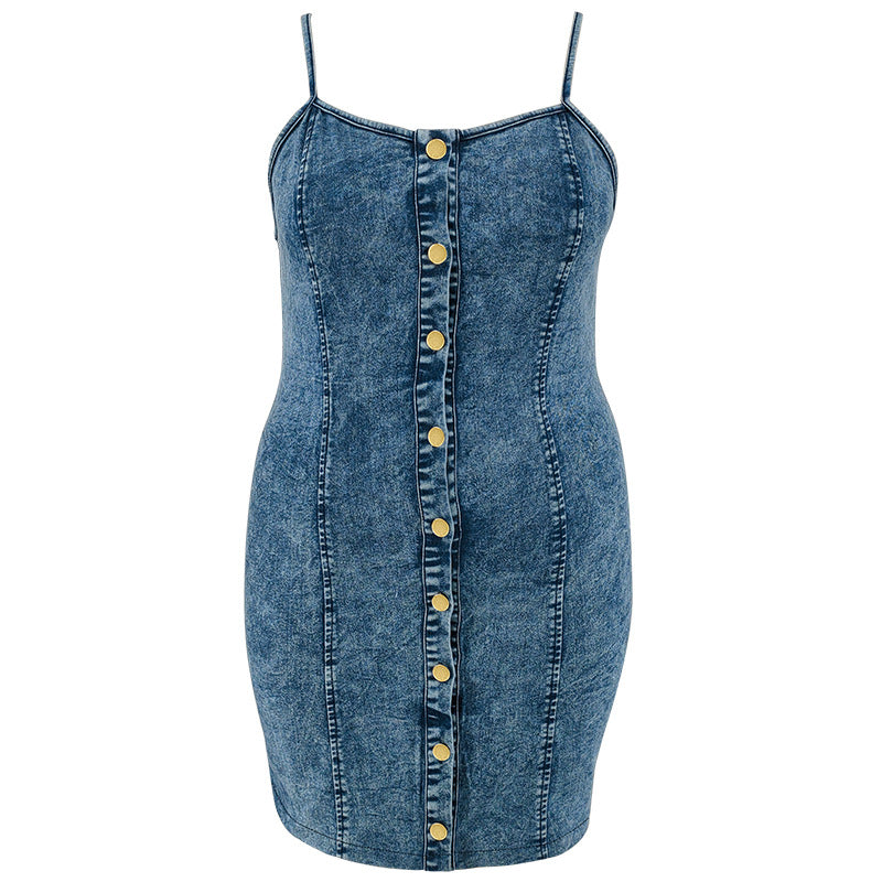 Plus Size Women's Denim Sleeveless Strap Short Dress 6