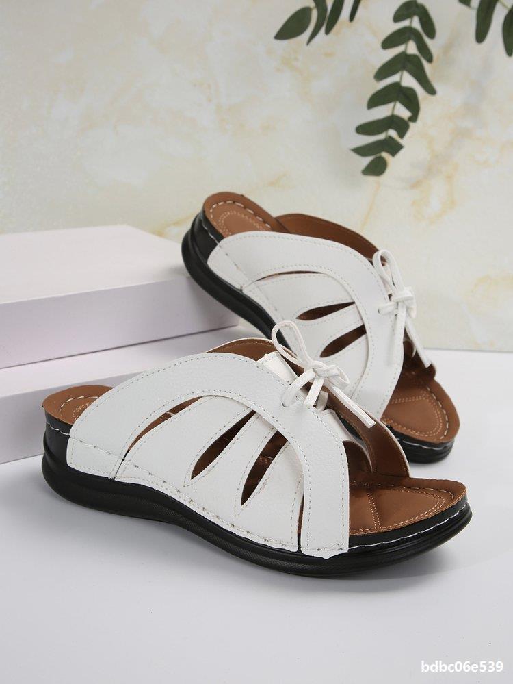 Women Summer Wedge Peep-Toe Slippers Solid Bow Roman Sandals 10