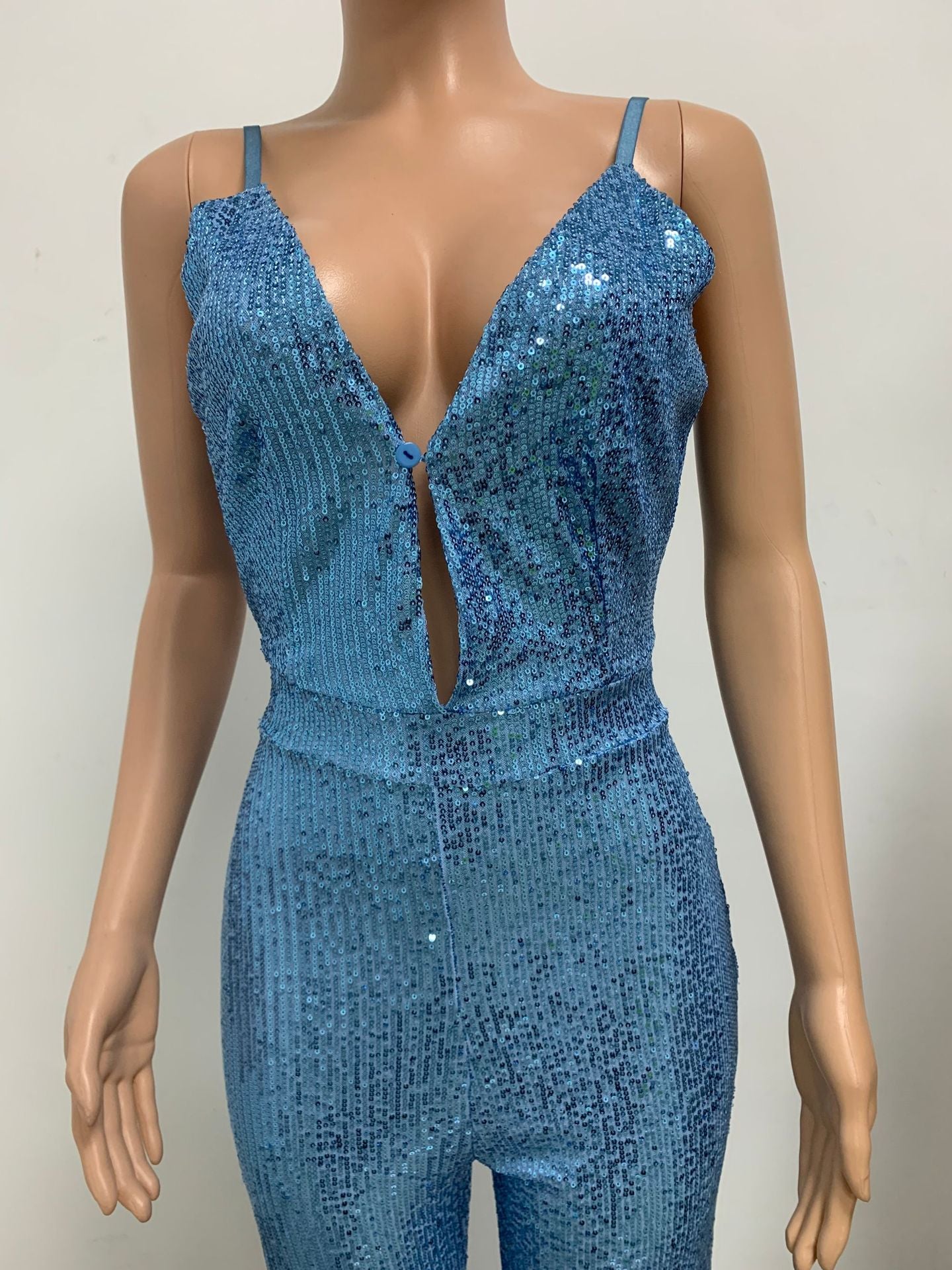 Deep V Neck Low Back Sleeveless Chic Sequined Straps Elegant Women's Party Jumpsuit 113