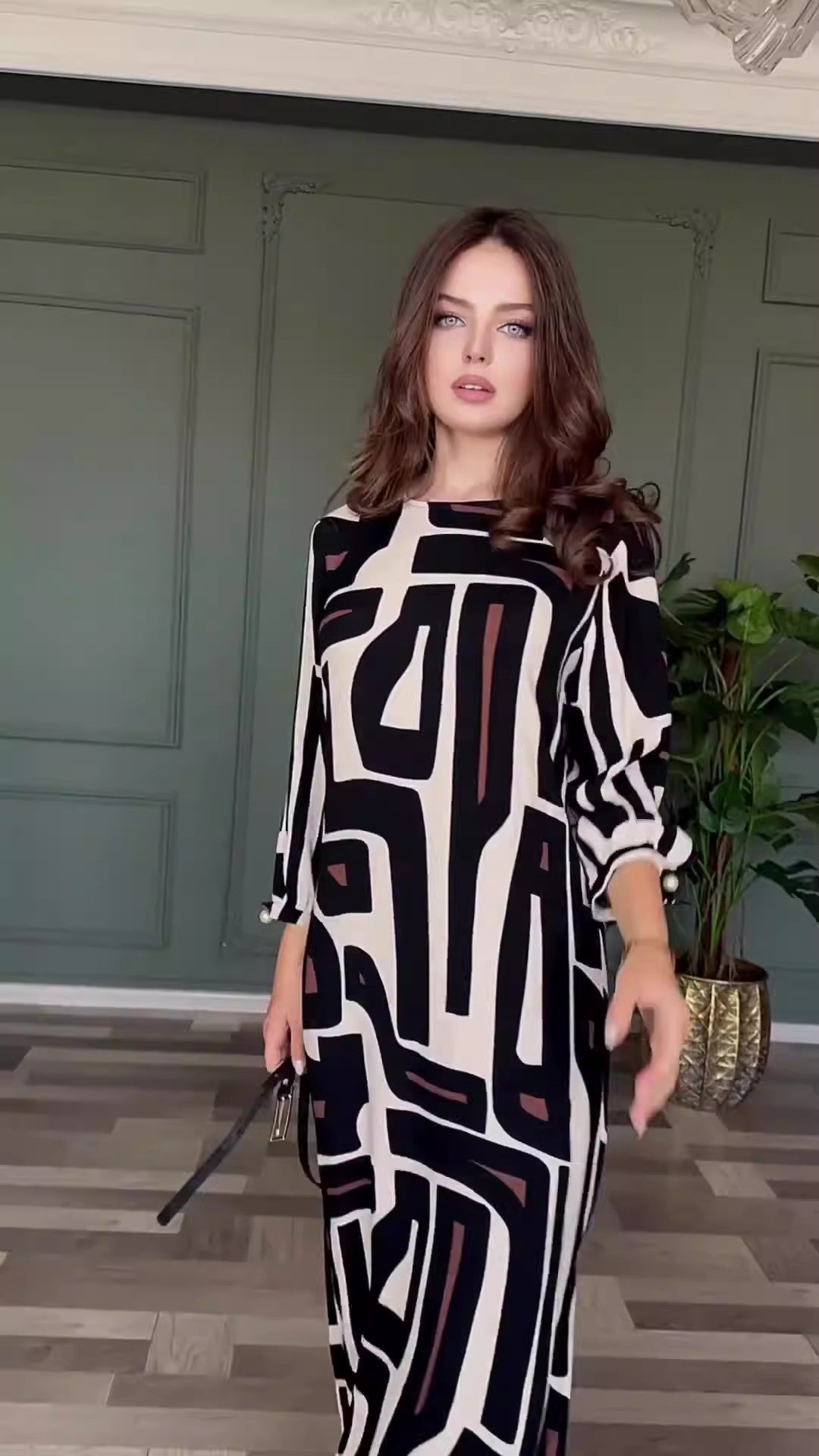 Women Autumn Geometric Print Elegant Dress 3