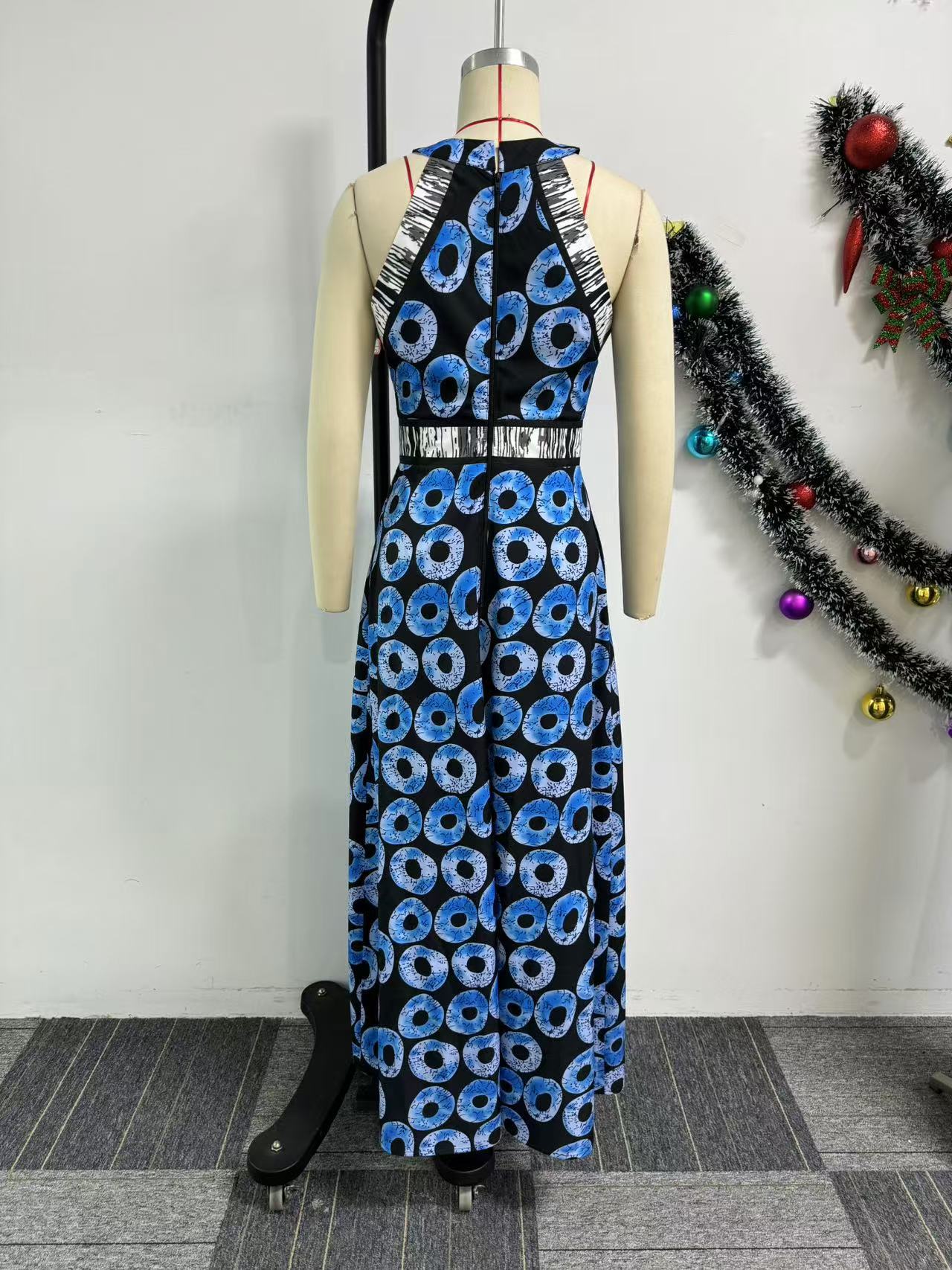 Printed Slim Waist Slit A-line Dress 4