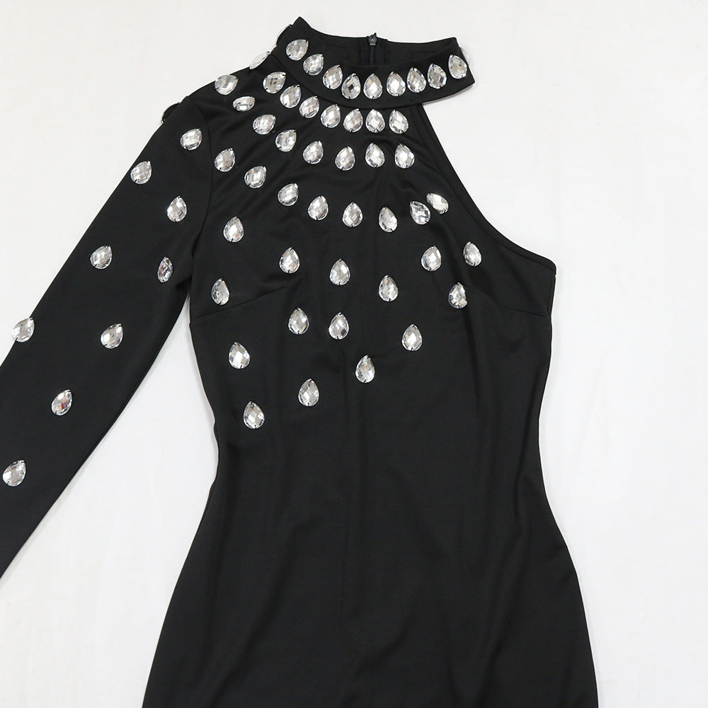 Women Round Neck Beaded Slit Solid Dress 5