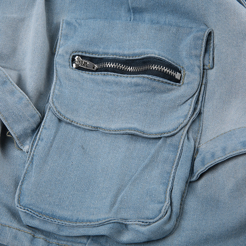 Women Pocket Cross Denim Mini Skirt 16