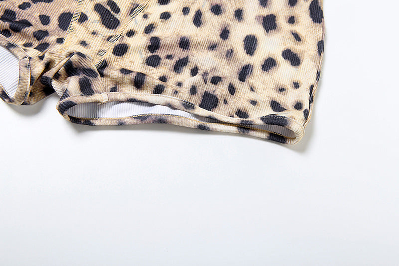 Women's Spring Leopard Print Slim Fitted Camisole and Casual Shorts Set 25