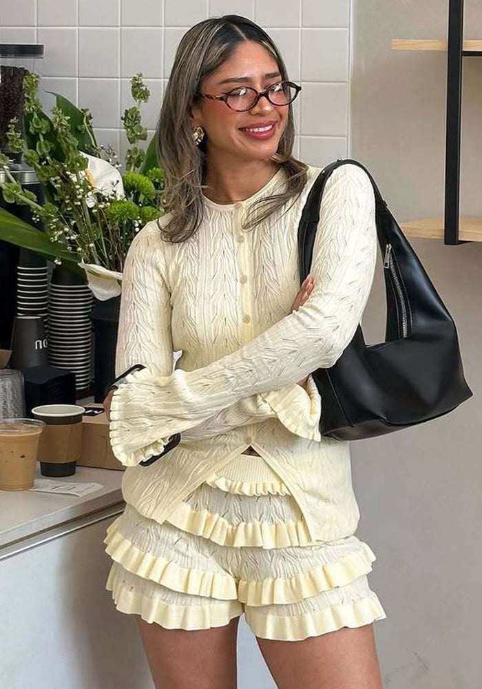 Spring Summer sexy knitting cardigan fashion Shorts two-piece set for women