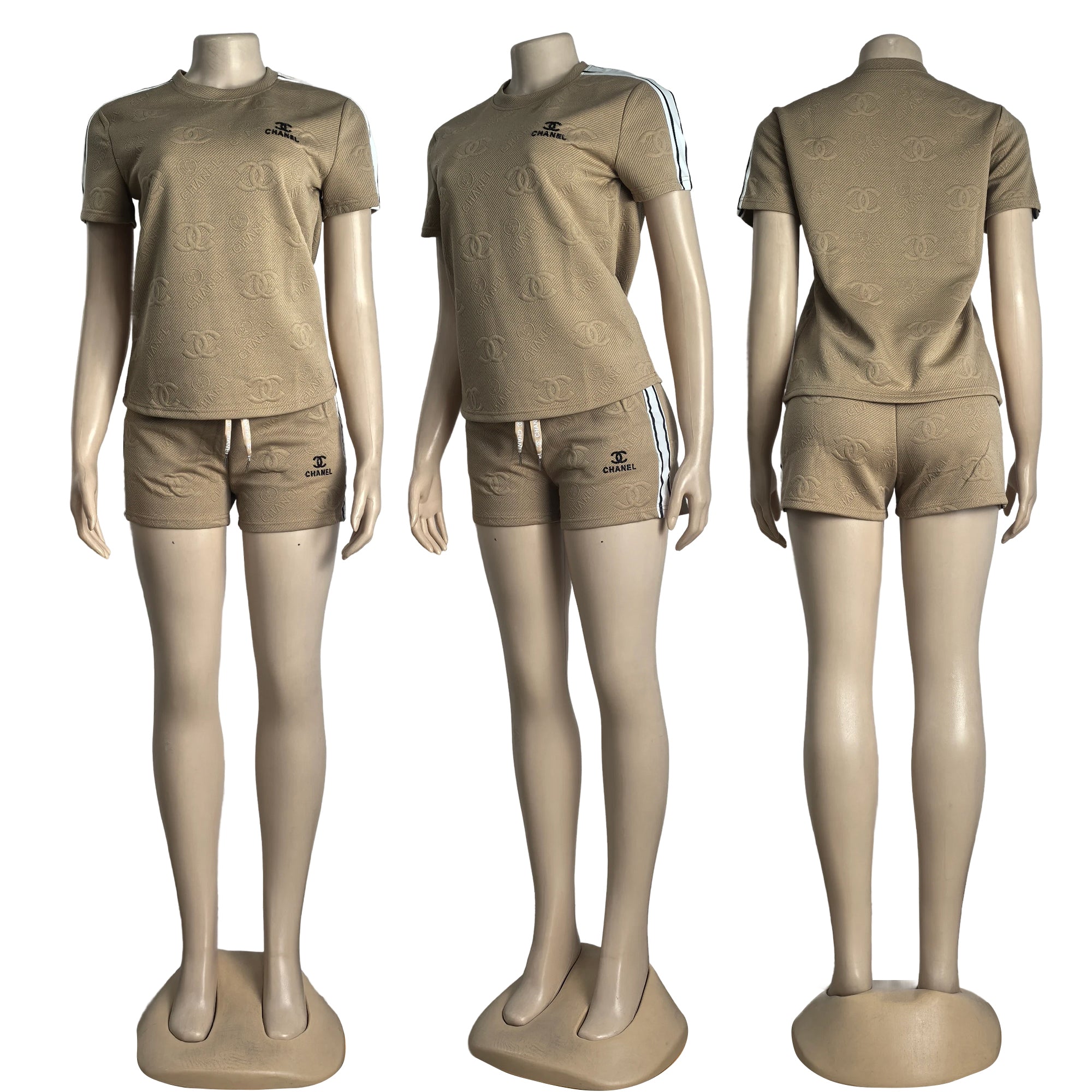 Women Jacquard Short Sleeve Top and Shorts Sports Two Piece Set 6