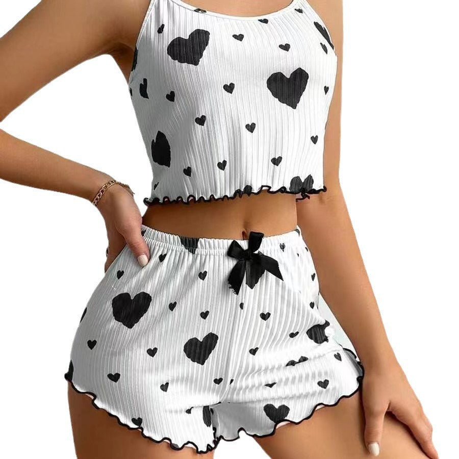 Women's Home Clothes Heart Print Strap Vest Shorts Casual Wear Women's Pajamas 5