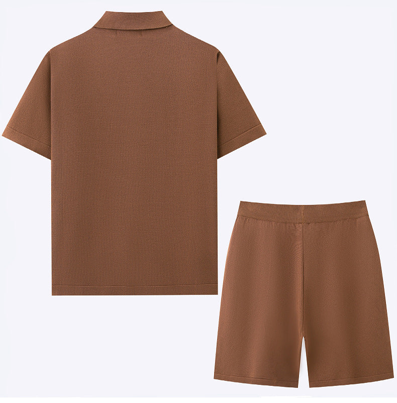 Men's Summer Knitting Polo Top and Shorts Two Piece 5