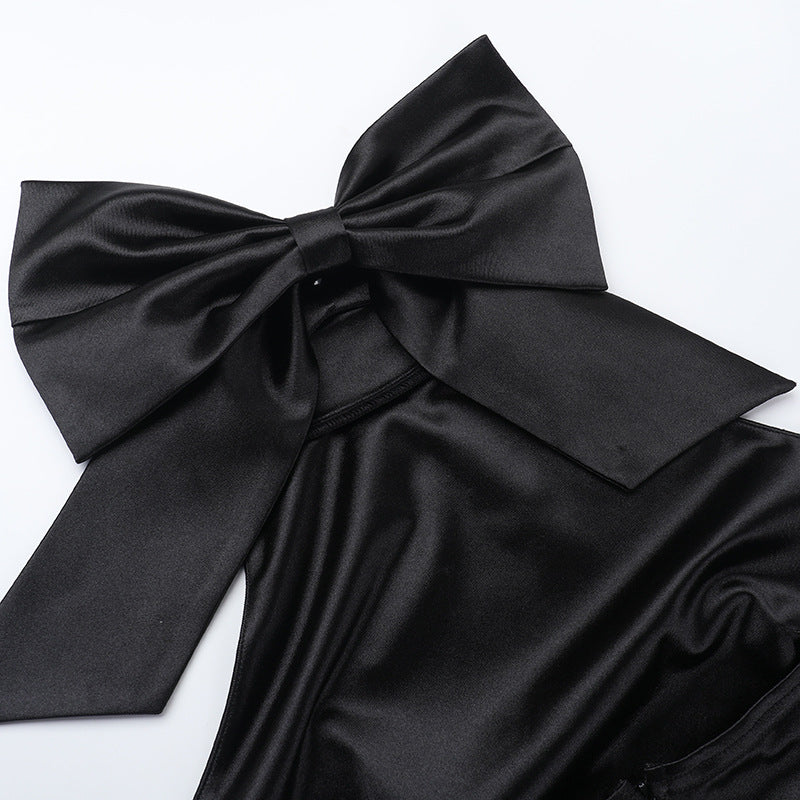 Women's Lace-up High Neck Slit Ruffle Formal Party Dress 15