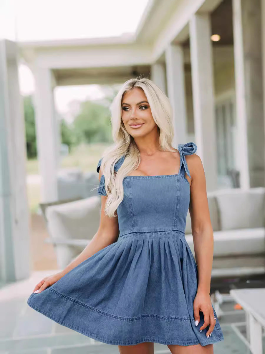 Spring Summer Chic Career Fashion Strap Denim Women's Dress 7