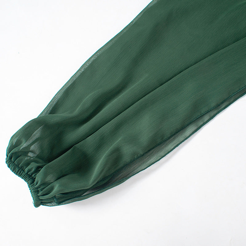 Women Summer Solid Casual Mesh Long Sleeve Lace-Up Backless Mini Dress 25