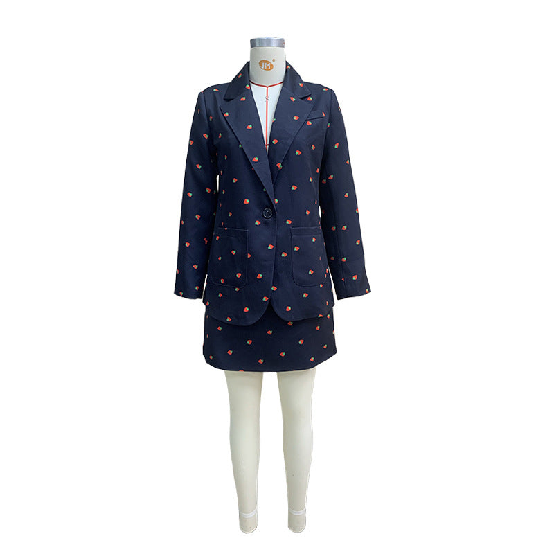 Spring Women Fashion Blazer Skirt Suit Two-Piece Set 10