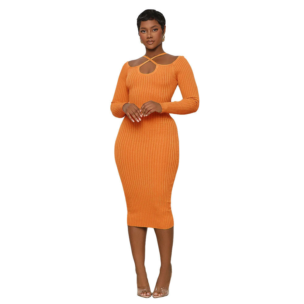 Autumn And Winter Long-Sleeved Chic Slim Sexy Halter Neck Knitting Bodycon Women's Dress 6