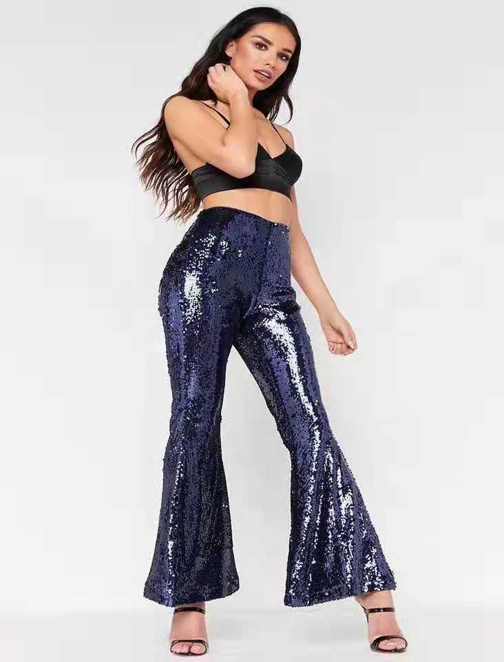 Sexy Nightclub Women's Multicolor Sequin Bell Bottom Pants 6