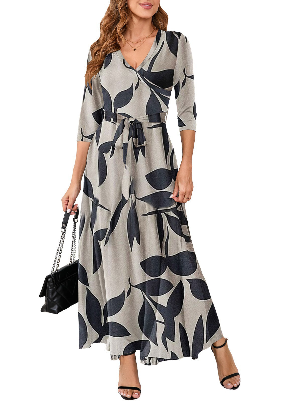 Women Sexy Printed V Neck Dress 18