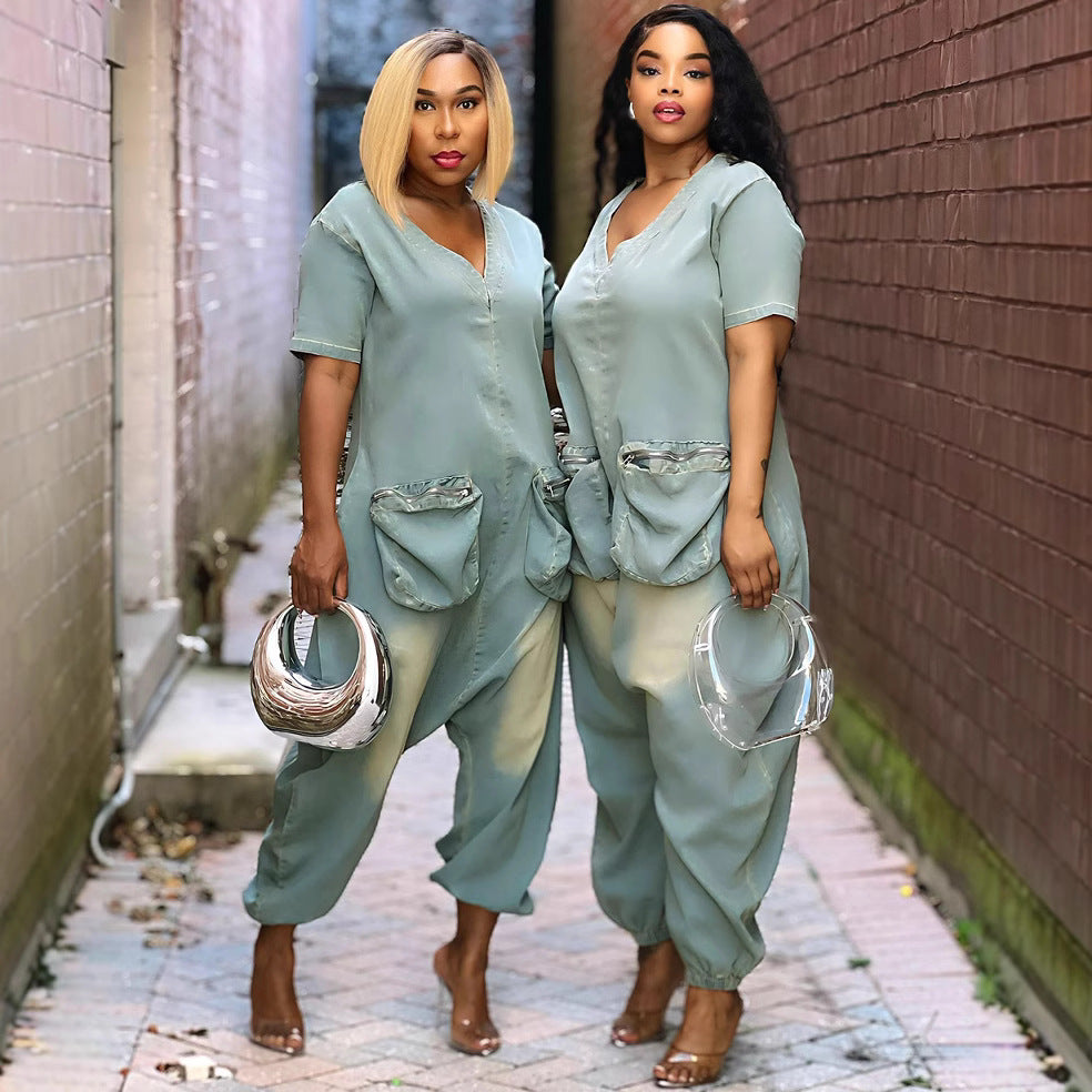 Women Style Pocket Washed Denim Jumpsuit