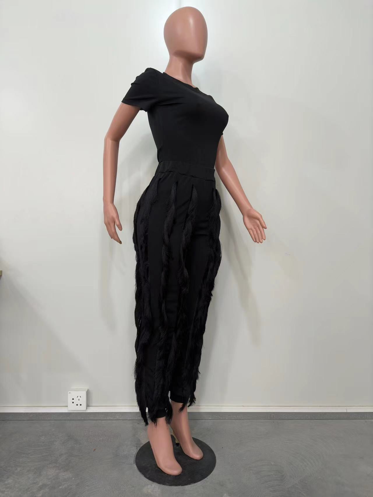 Ladies Suit Tassel Lace Fashion Multicolor Spring Summer Solid Color Sports Top + Pants Set 22