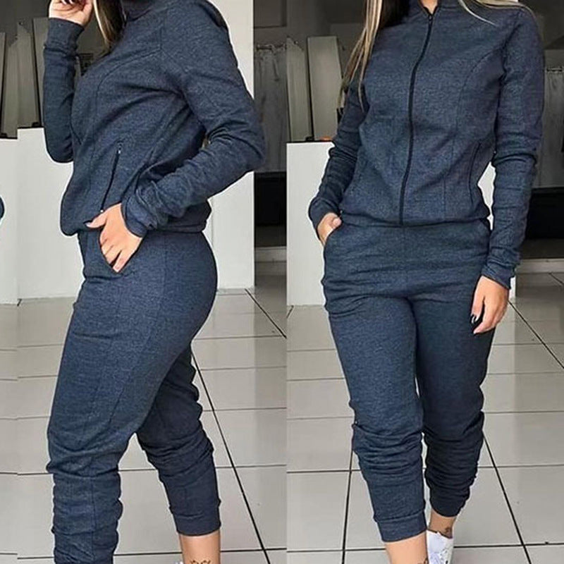 Women Casual Zipper Top and Pant Two-piece Set 7