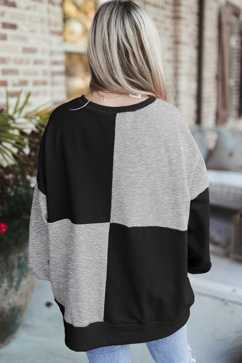 Autumn Winter Casual Patchwork Contrasting Loose Long Sleeve Top 19