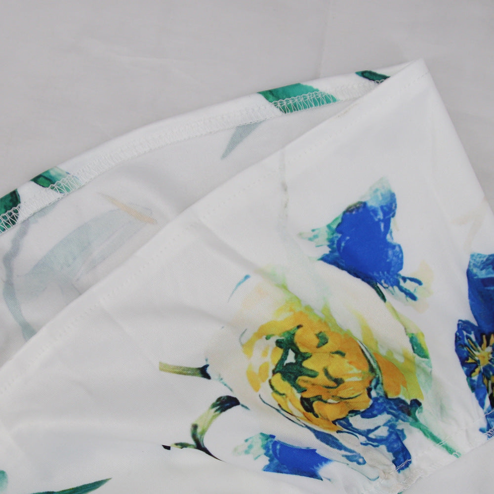 Women summer printed short-sleeved crop Top and slit Skirt sexy two-piece set 28