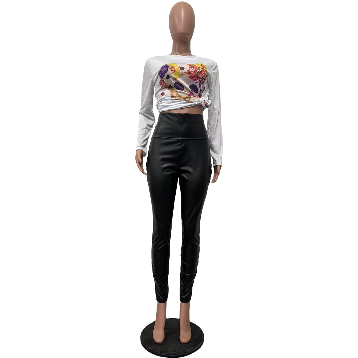 Fashionable High Waist Micro Elastic Leather Pants Tight Pants 6