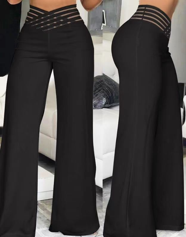 Women Cutout Belt High Waist Casual Wide Leg Pants 13