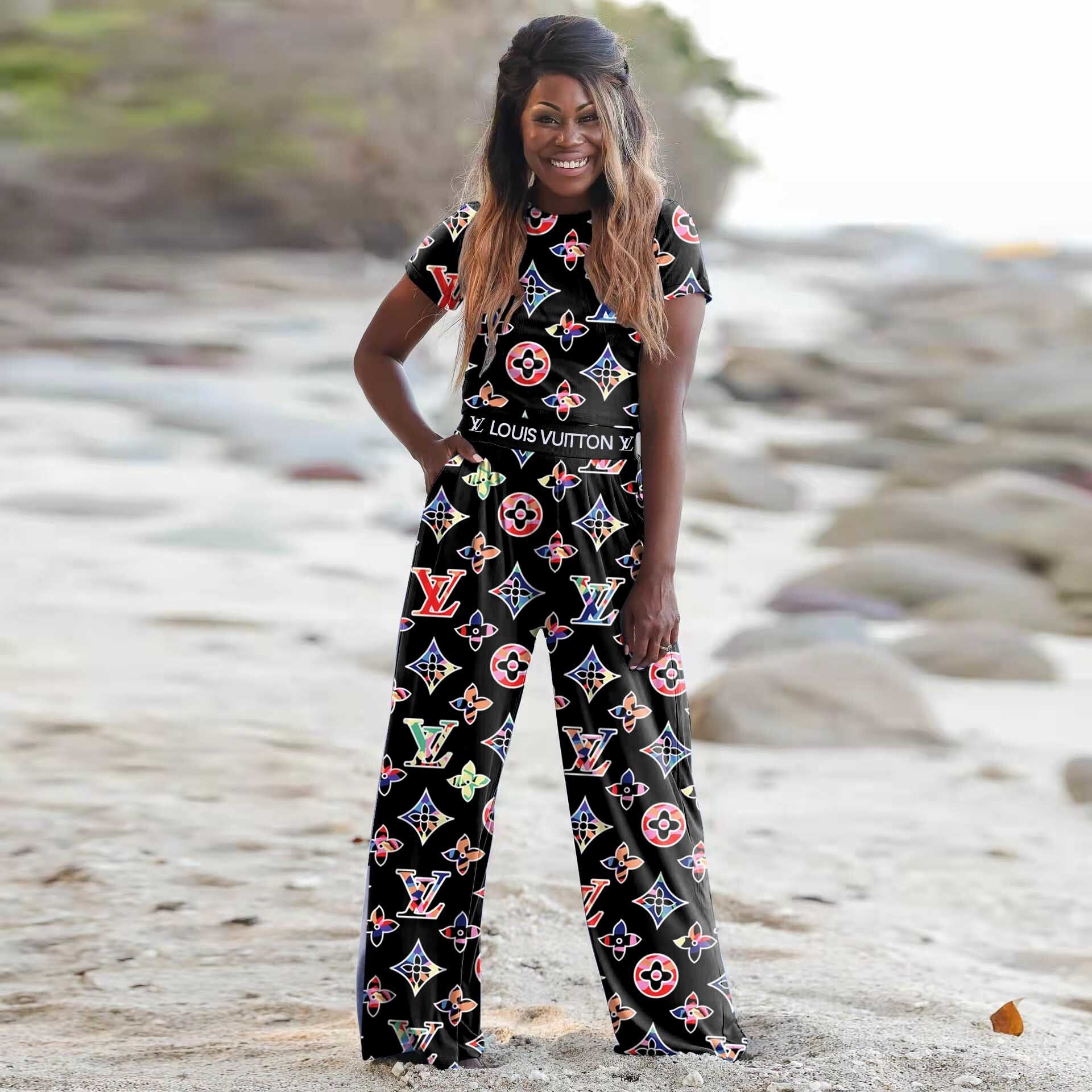 Women's Summer Sexy Short Sleeve Wide Leg Two-Piece Pants Set 15