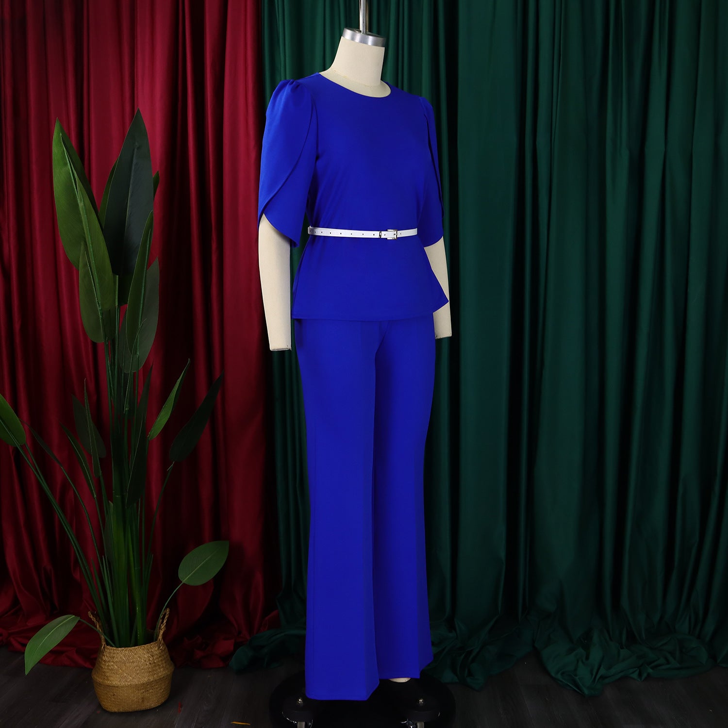 Women Elegant Solid Top and Wide Leg Pants Two-Piece Set 10