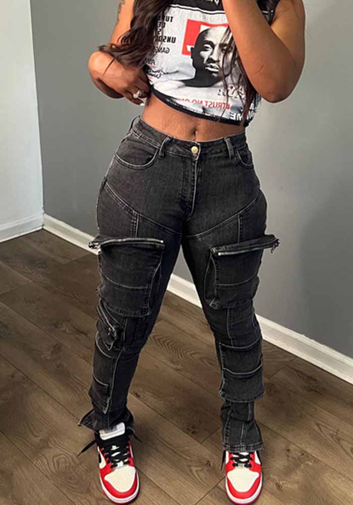 Autumn And Winter Jeans Multi-Pocket Casual Cargo Denim Pants