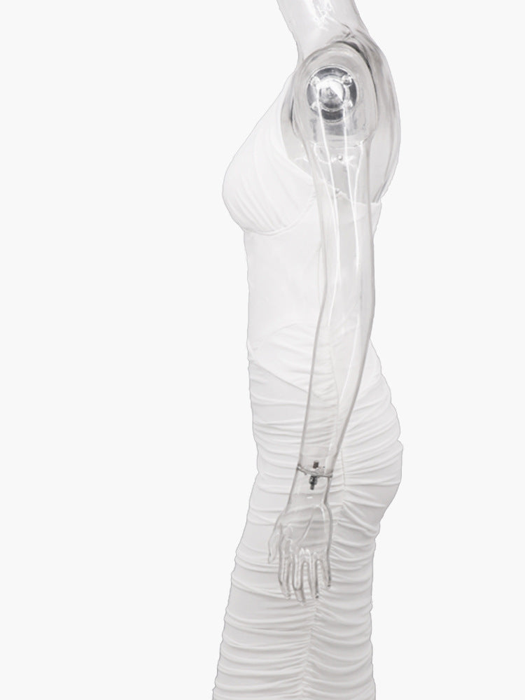 Women Sexy Cutout Solid Backless Pleated Bodycon Dress 12