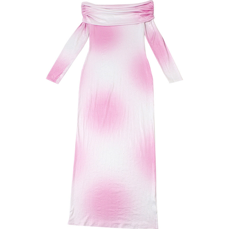 Women Elegant Shiny Gradient Off Shoulder Bodycon Dress 8