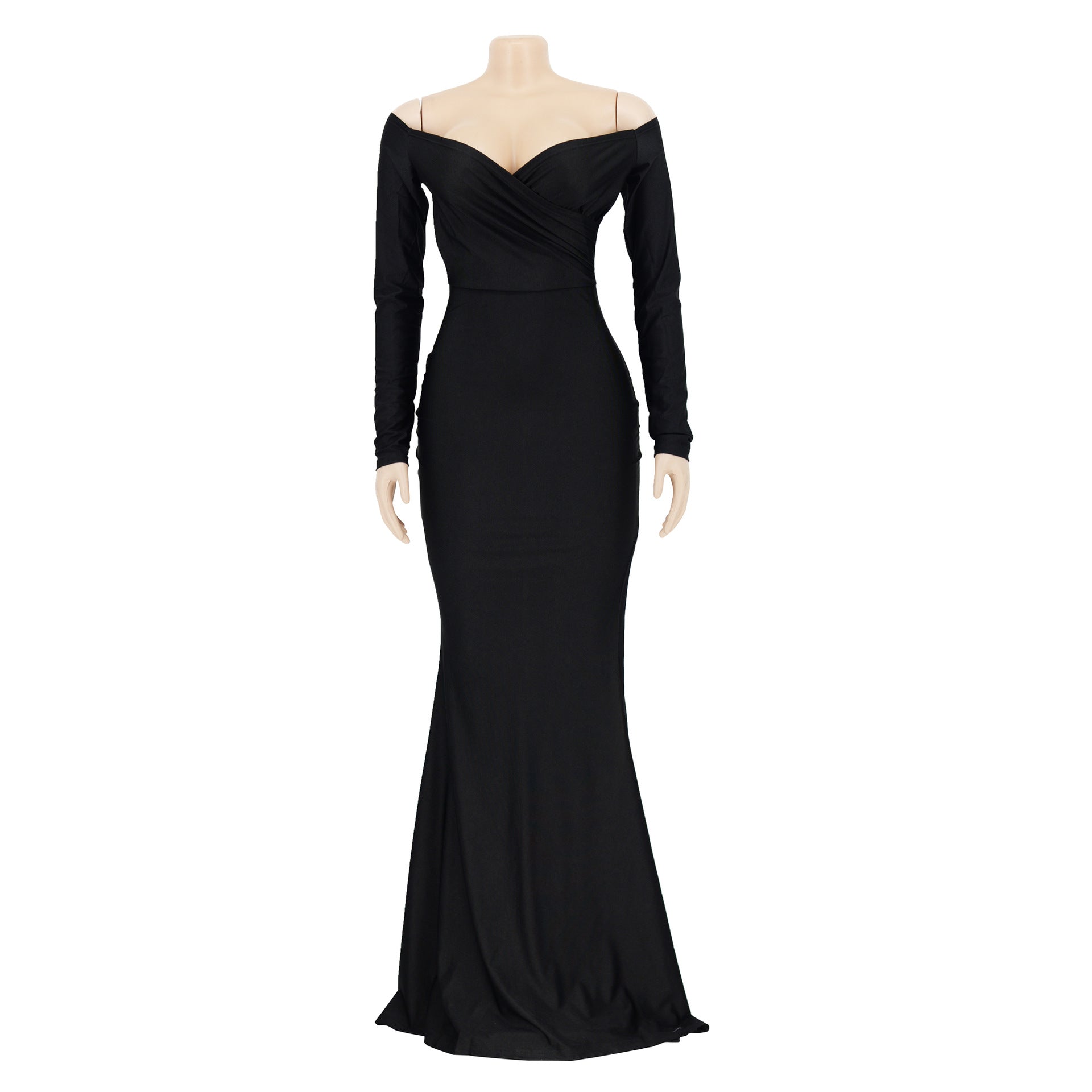 Women Sexy V-Neck Dress Solid Slit Long Sleeve Maxi Dress 31