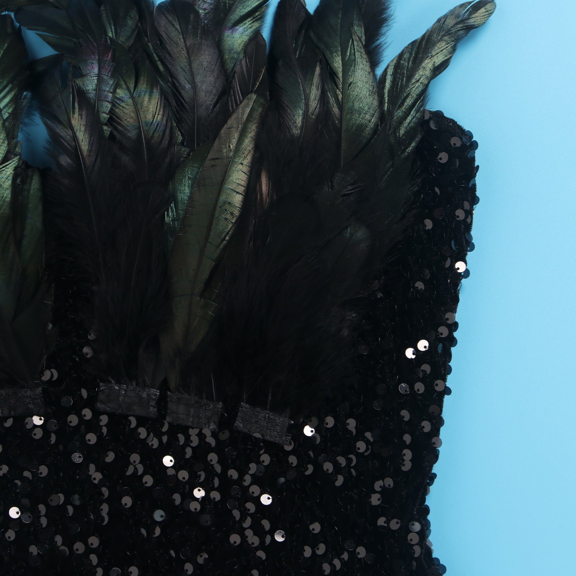 Sexy Feather Sequin Strapless Tight Fitting Slim Bodycon Dress 37