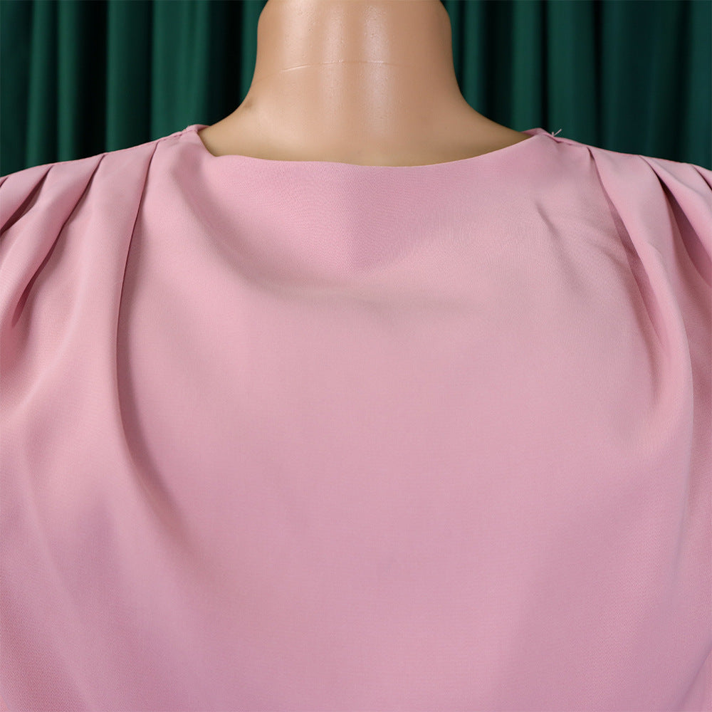 Plus Size African Women Chic Elegant Pleated Career Solid Dress 20