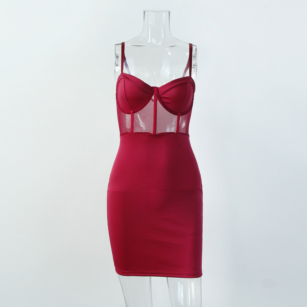 Sexy Patchwork Straps See-Through Underwire Herringbone Bodycon Dress 23