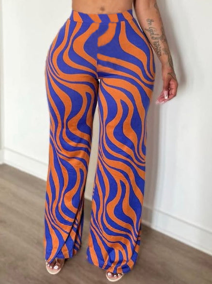 Spring Summer and Autumn Women's Elegant High-Waist Abstract Print Straight Pants 3