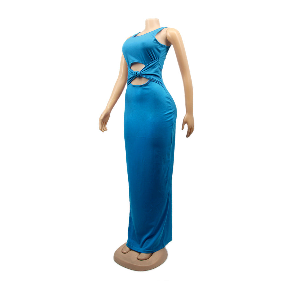 Sexy Women's Solid Color Sleeveless Cutout Women's Long Dress 15