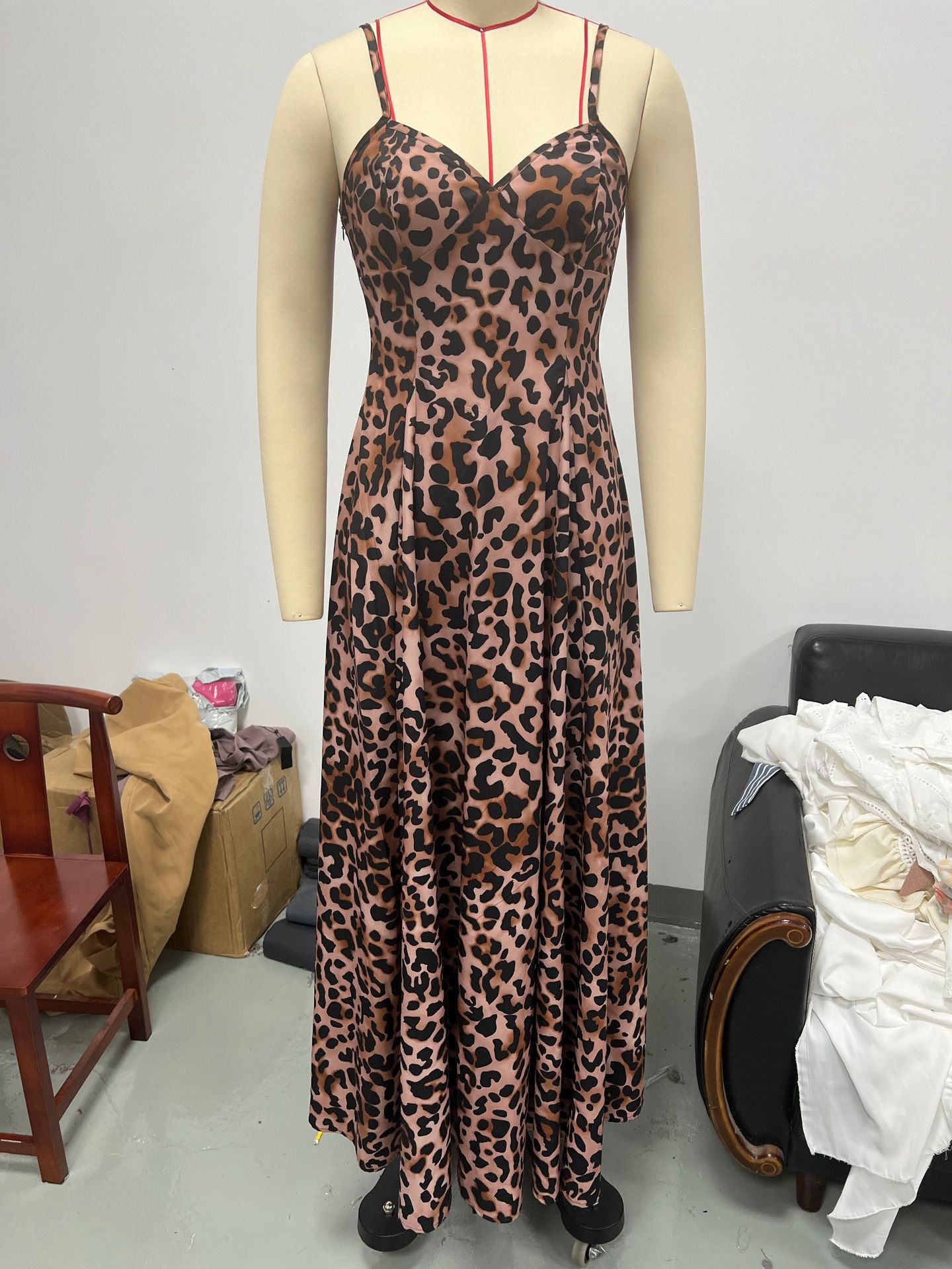 Summer Women's Strap Leopard Print Maxi Dress 8