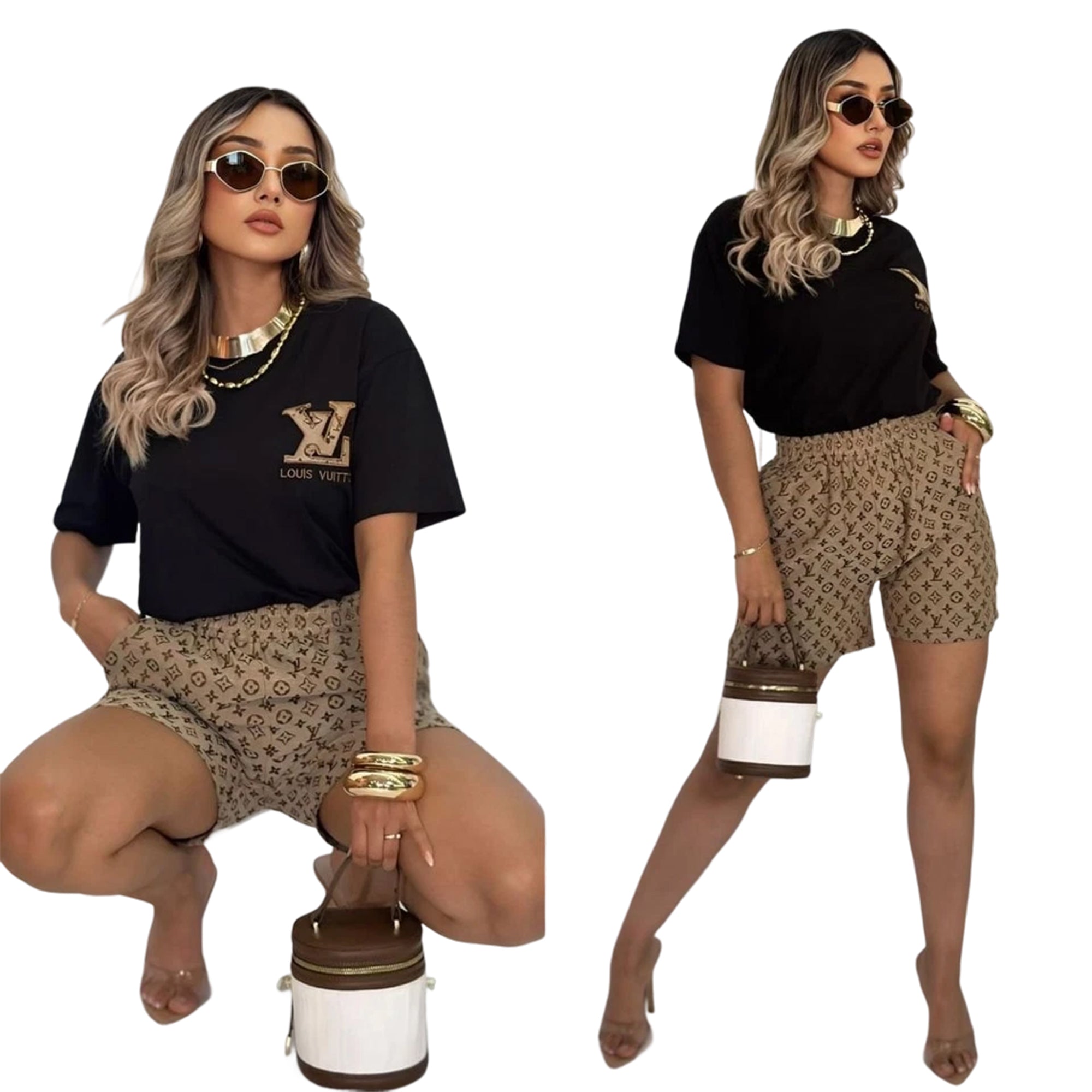 Women's Summer Embroidered & Printed Short-Sleeved Shorts Set 13
