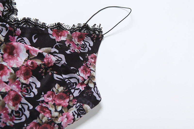 Fashion Sexy V-Neck Lace Patchwork Floral Strap Women's Dress 38