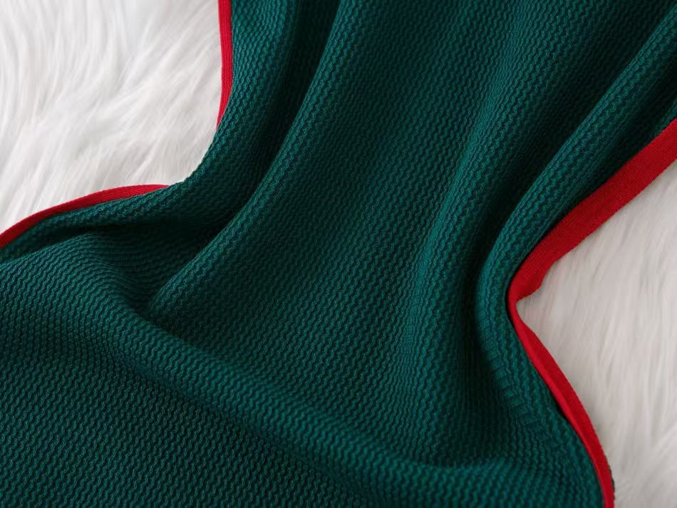 Women's Fashion Turndown Collar V-Neck Short Sleeve Knit Midi Dress 12