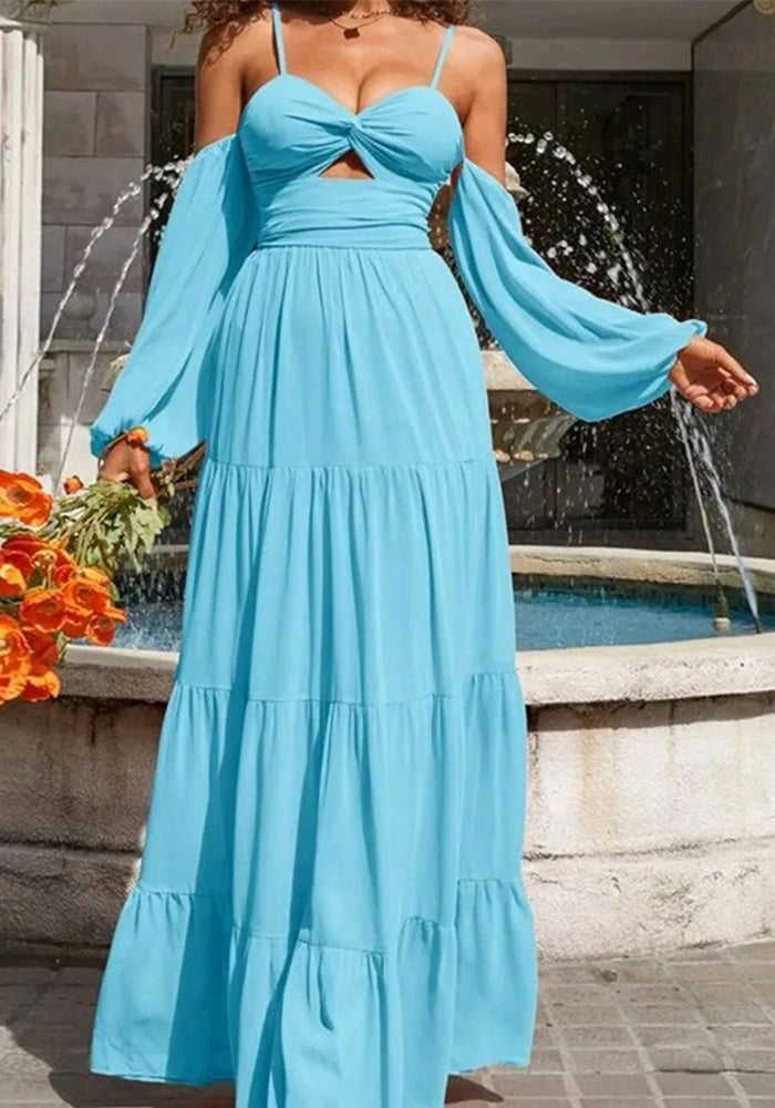 Spring Women's Fashion Sexy Solid Color Long Sleeve Strap Maxi Dress